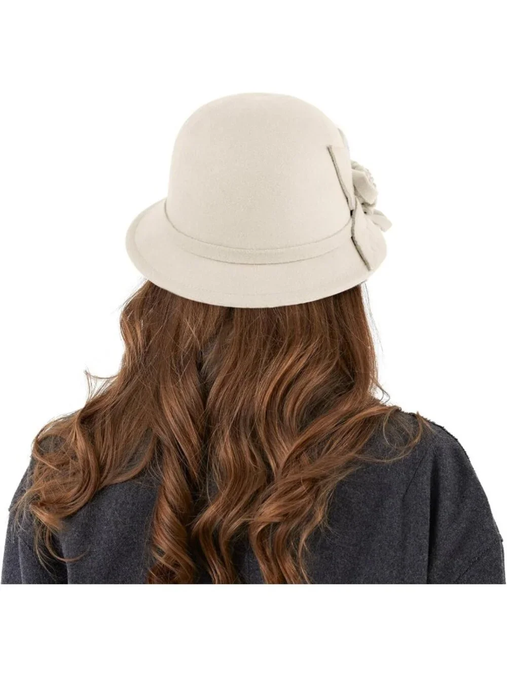 Vintage Wool Felt Bucket Hat for Women - Cloche Fedora with Bow, Winter Chic